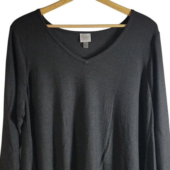 Cupio Curvy Tunic Sweater Gray 1X Long Sleeve Hi Low V Neck Pullover Semi-Sheer - Picture 2 of 8